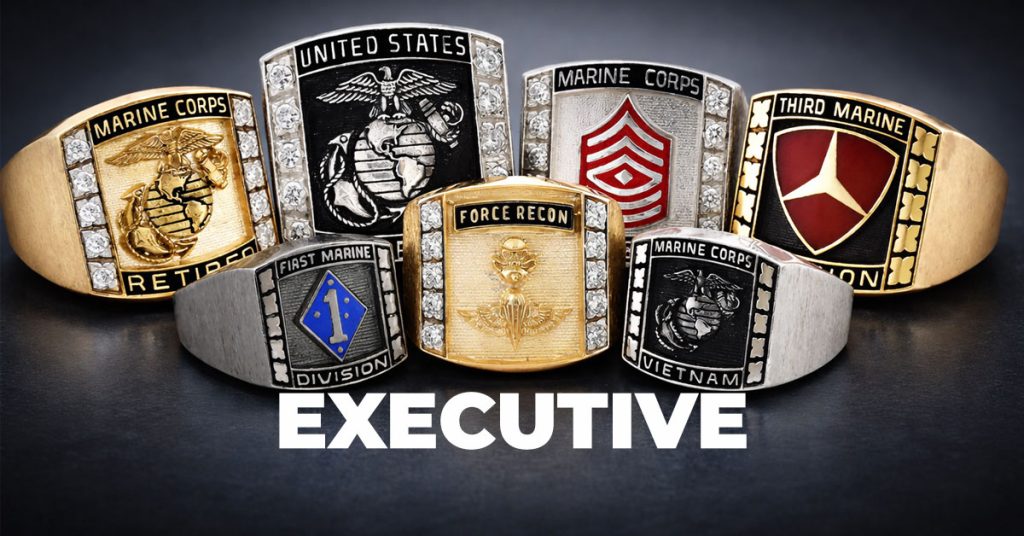 Executive U.S. Marine Corps Military Rings with Rank, Division, and Campaign Detail