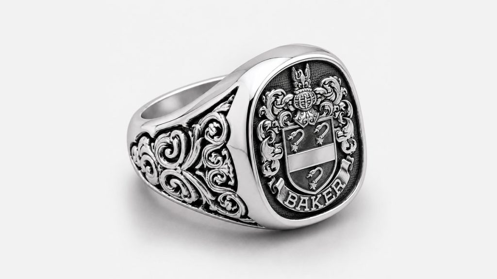 Baker Family Crest Signet Rings